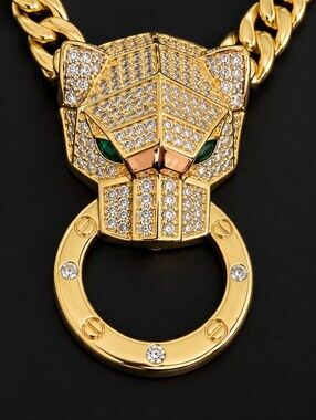22kgp Dubai Jewelry Gold Panther Head Necklace